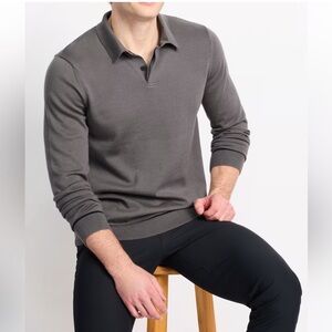RHONE COMPASS KNIT LONG SLEEVE POLO Sz Large $108 Gray